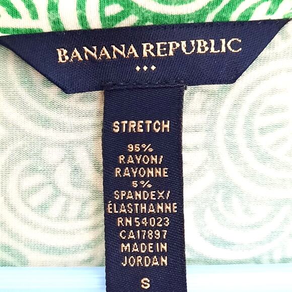 Banana Republic S Green Stretch Blouse Concentric Circle Print Short Sleeve Top - Picture 3 of 4